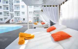 Luxury Elegant Playa den Bossa Apartment Pool area 1 - LeibTour: TOP aparthotels in Ibiza